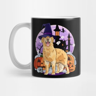 Golden Retriever Halloween Witch Pumpkins Ghost Haunted House Mug